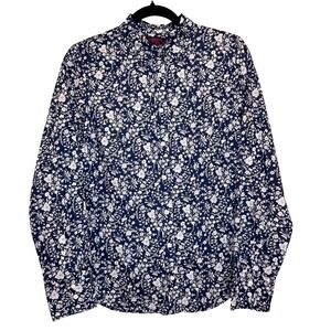 Liberty x J. Crew Navy Floral Button Down Shirt Size 6 Preppy Cottagecore Cotton